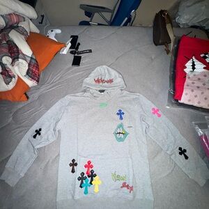 Chrome Hearts Gray Hoodie with Colorful Patches